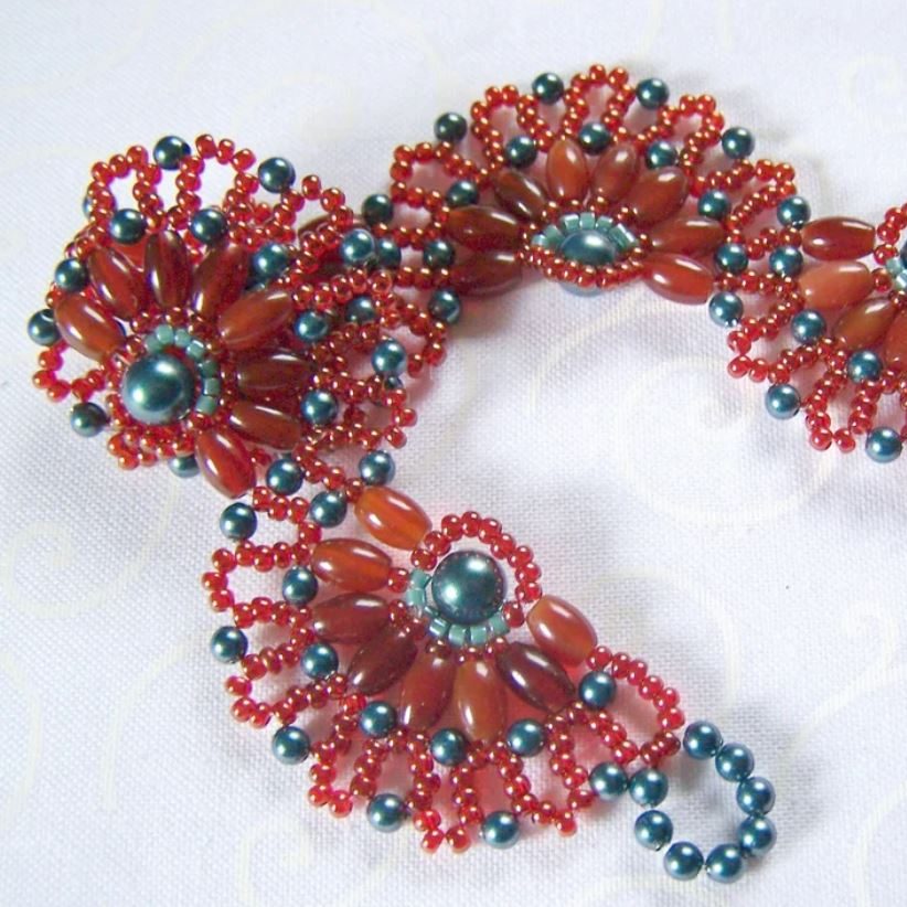 Handcrafted beadwoven bracelet with natural gemstones and intricate beadwork displayed on wrist
