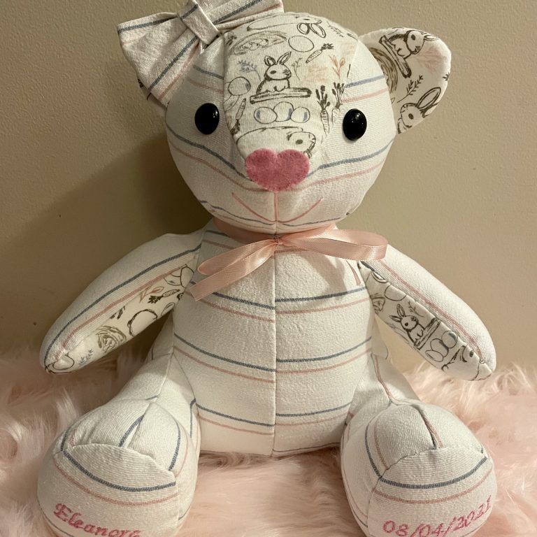 A Memorial Bear made from a baby blanket, by Precious Mementos by Jenell